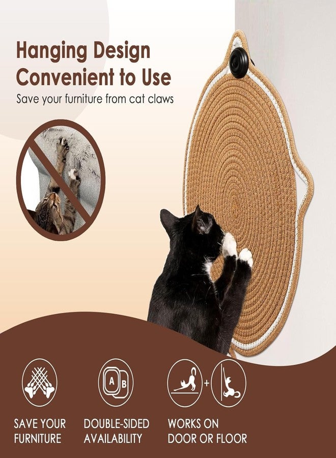 DERIKO Cat Scratcher Mat - Natural Cotton Rope Round Cat Scratch Pad, 15.7” Horizontal Floor Scratching Pad for Indoor Cats, Furniture Protector for Walls, Couch, Carpets, & Sofas - Image 3